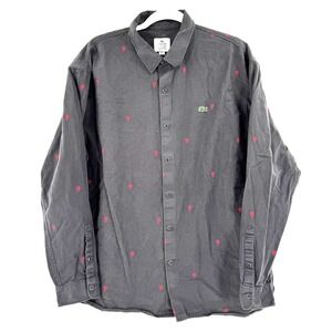 Lacoste L!VE Pearl Snap Flannel Shirt Men's Large Boxy Fit Mini Rose‎ Embroidery